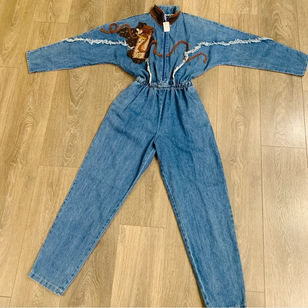 Vintage Y2K Denim Jumpsuit Deadstock Jaxie's W M NWT - Picture 2 of 13
